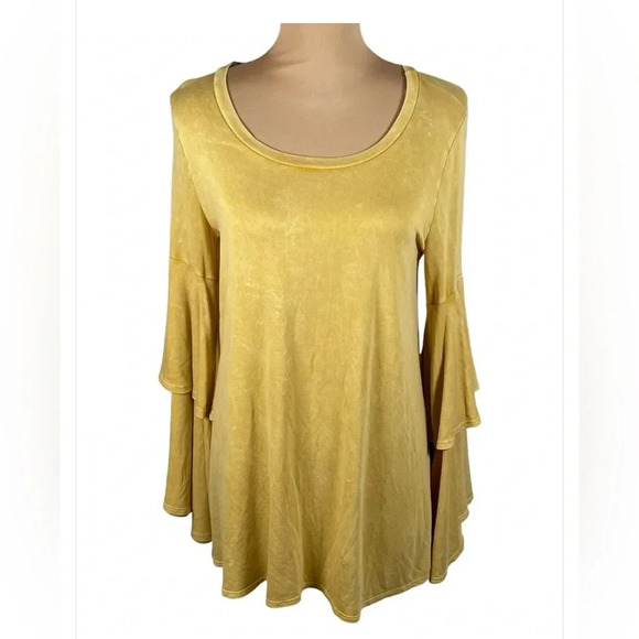 💛 PROMESA~Mustard Bell Sleeve Loose Fit Blouse Small ~NWT - Picture 1 of 7